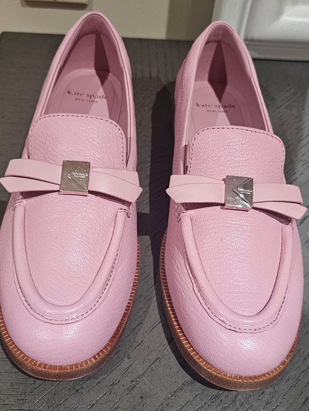 kate spade Pink Leather Bow-Trim Loafers - Picture 2 of 2